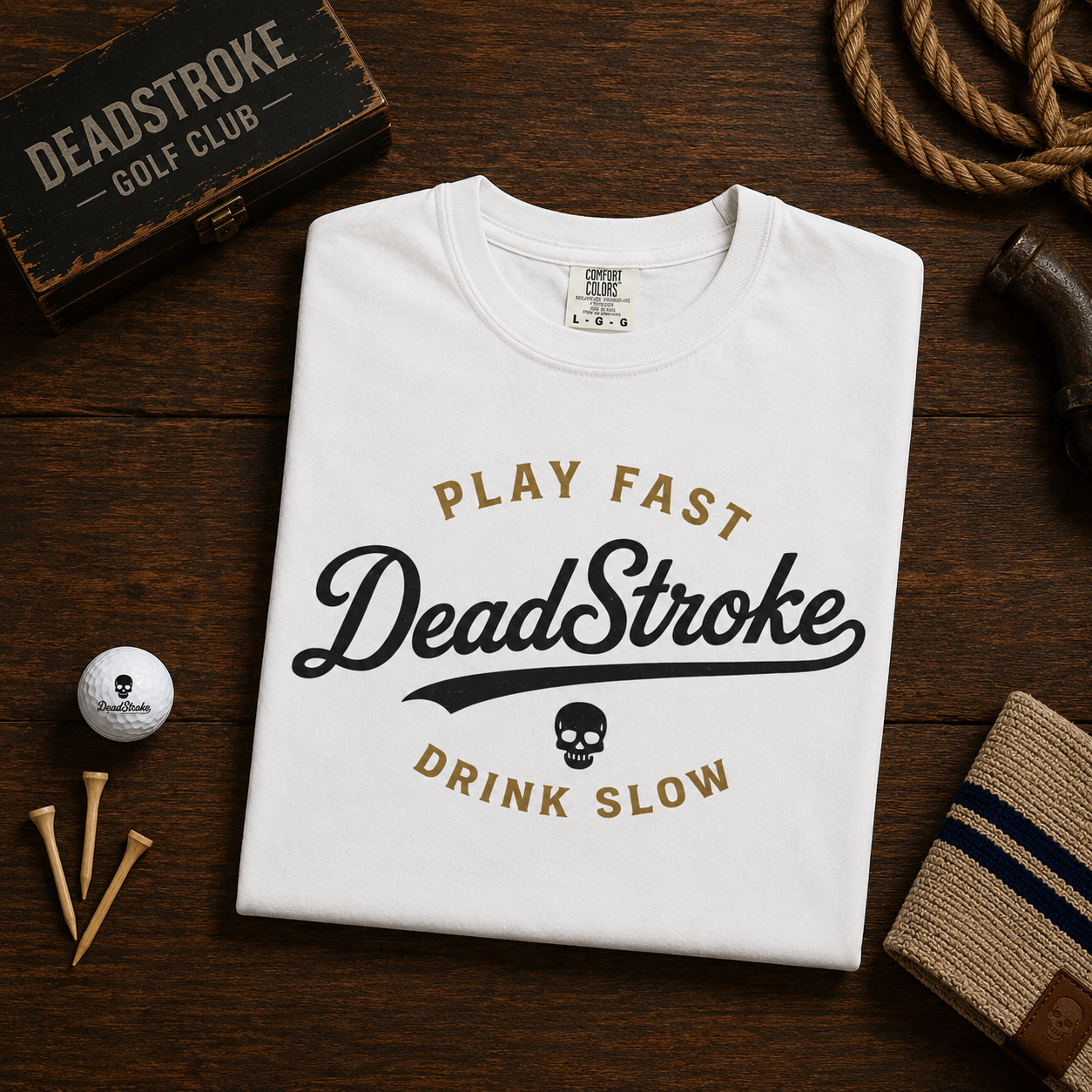 DeadStroke skull text graphic T-shirt with slogan, white