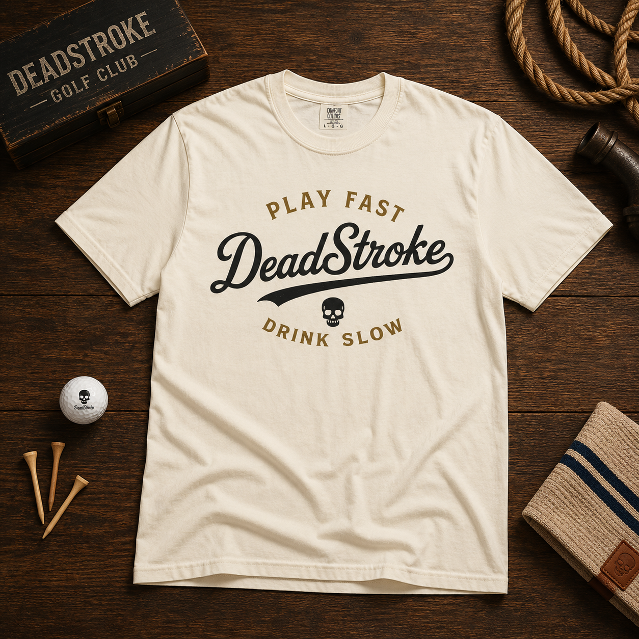 DeadStroke skull text graphic T-shirt with slogan, white